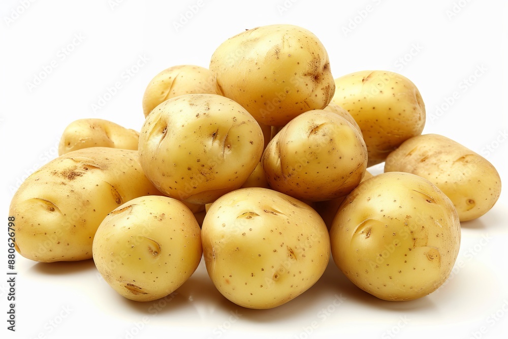 A group of yellow potatoes isolated on a white background A group of yellow potatoes isolated on a white background