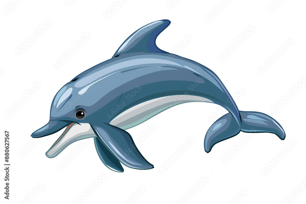 Fototapeta premium Funny dolphin jumping. Color illustration on isolated background
