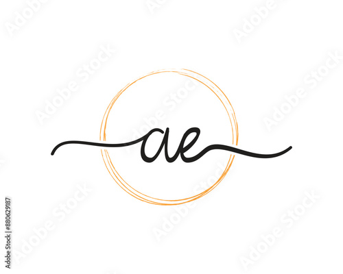 AE initial letter handwriting logo design ,signature logo template,beauty initial with circle design