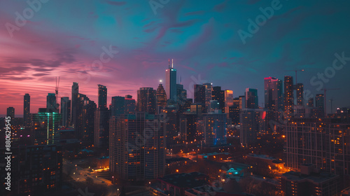 City Lights Over Downtown Buildings