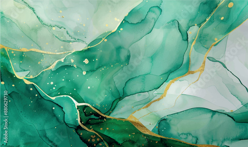 watercolor square rectangle background with brushstrokes and splashes, green gold marble