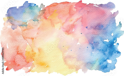 watercolor square rectangle background with brushstrokes and splashes, rainbow colors