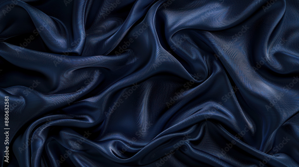 Navy blue silk fabric with shiny waves and soft folds. Ideal for designing with ample space and a gradient effect.