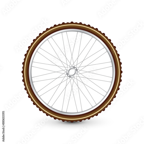 Realistic 3d retro bicycle wheel. Bike rubber tire, shiny metal spokes and rim. Fitness cycle, touring, sport, road and mountain bike. Vector illustration