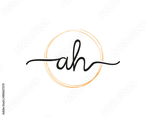 AH initial letter handwriting logo design ,signature logo template,beauty initial with circle design