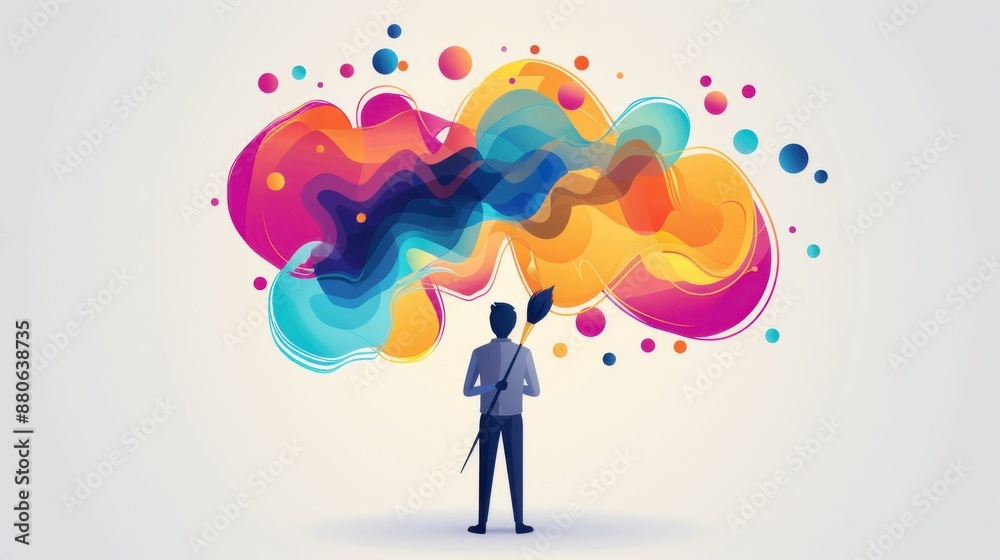 Creativity: Imagination, Artistic, person painting a colorful picture, flat design illustration