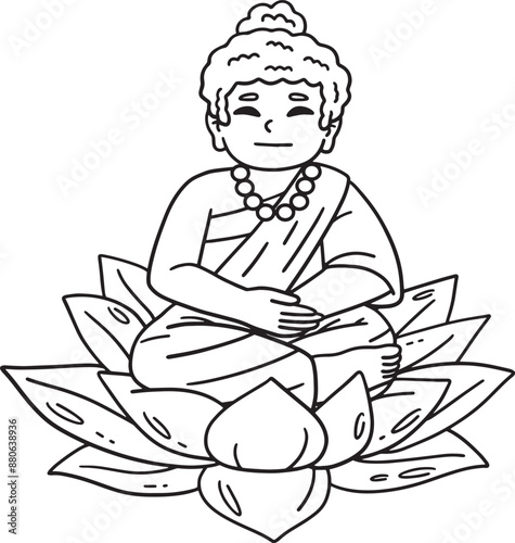 Buddhism Buddha Sitting on Lotus Flower Isolated 