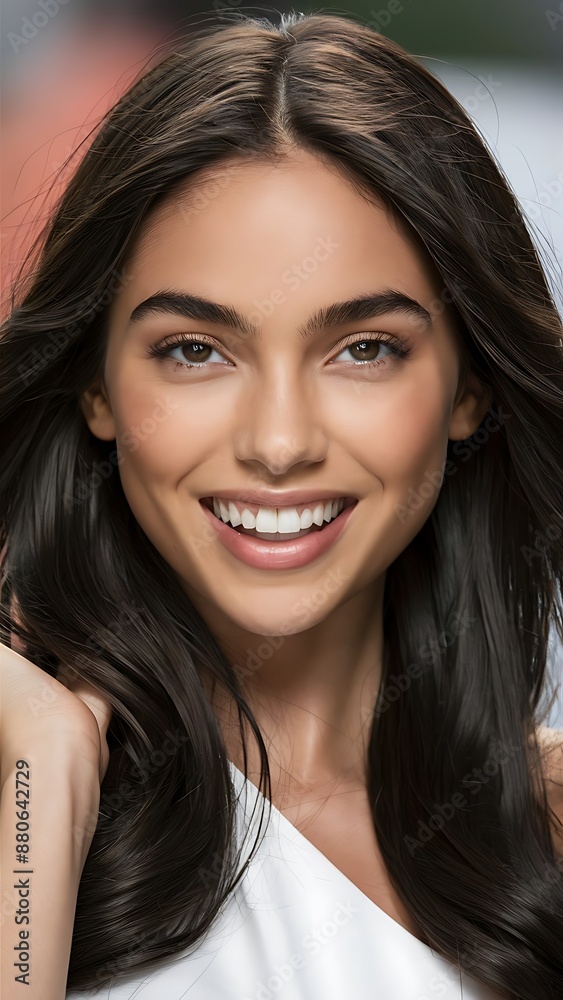 a closeup photo portrait of a beautiful young mexican model woman smiling with clean teeth a closeup photo portrait of a beautiful young mexican model woman smiling with clean teeth