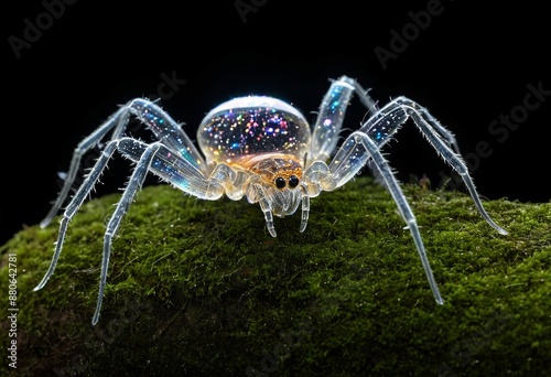 Enchanting Neon Spider with Bulbous Abdomen: A Photorealistic Wonder