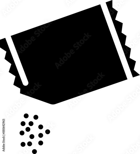 packet soluble powder icon, open paper sachet, soluble medication, thin line web symbol on transparent background, Pour sachet pack powder vector symbol in a black color, Open soluble powder pouch.