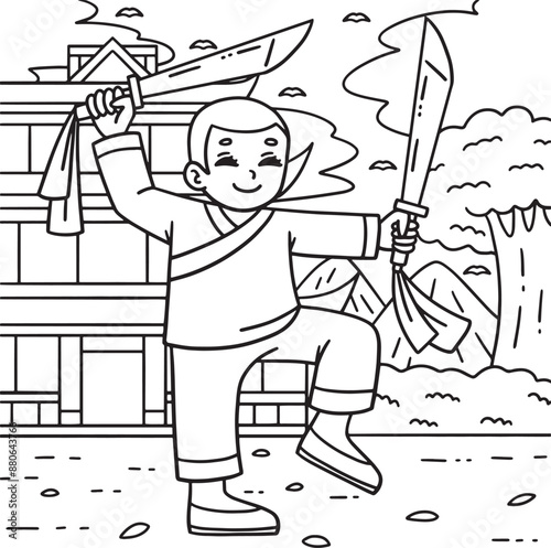 Buddhism Female Shaolin with Blades Coloring Page