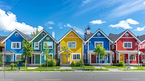 A row of colorful houses on a street. photo