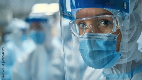 Scientist wearing protective gear in a lab photo
