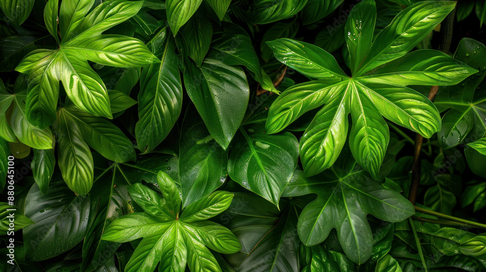Vibrant green leaves of a lush rainforest plant, capturing the essence of tropical nature. Vibrant green leaves of a lush rainforest plant, capturing the essence of tropical nature.