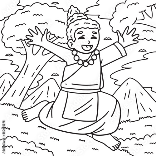 Buddhism Buddha Jumping Coloring Page for Kids