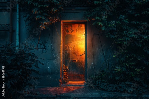 Glowing Doorway in a Dark Alley