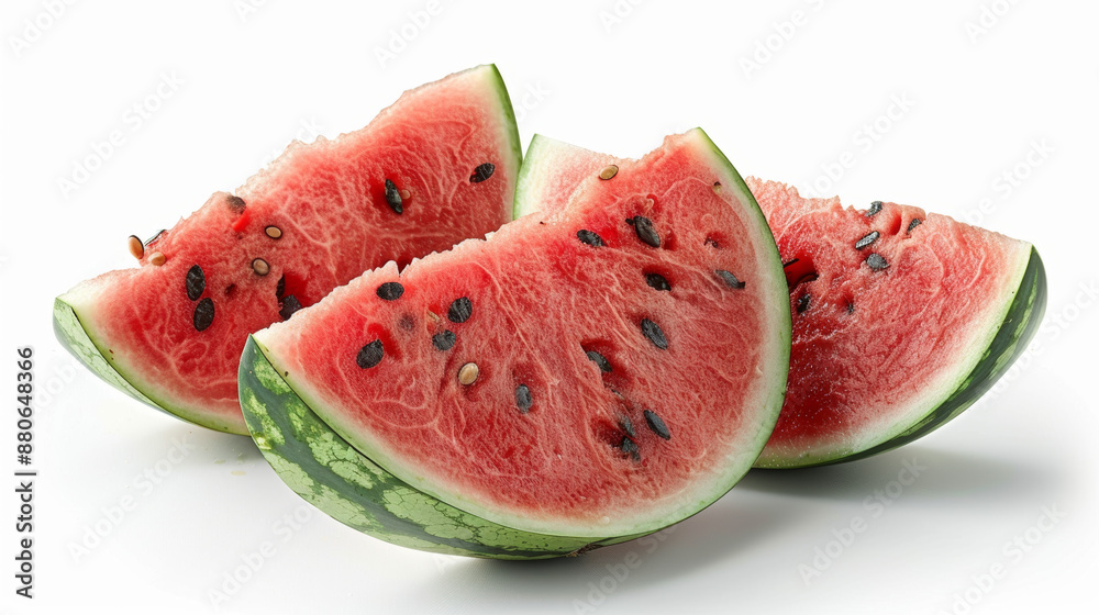 High-Resolution Photograph of a Single Cut Watermelon on a White Background with No Shadows, Shot with Professional Photography Techniques High-Resolution Photograph of a Single Cut Watermelon on a White Background with No Shadows, Shot with Professional Photography Techniques