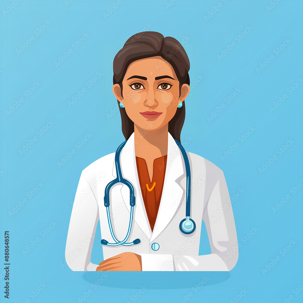 Fototapeta premium Hindu Doctor icon in uniform. Flat style female. Brunette with brown eyes. Avatar of a doctor. Flat style illustration. portrait