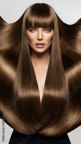 Fashion woman with straight long shiny hair. Beauty and hair care. model girl with shiny brown and straight long hair.