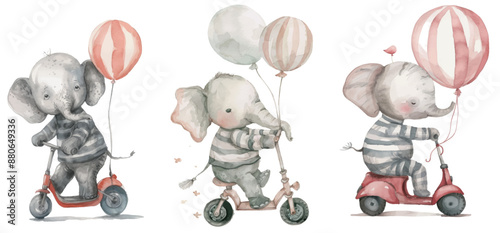 Baby elephant watercolor illustration for a circus nursery.