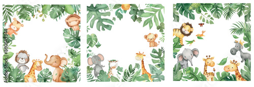 Template for watercolor illustration of a cute baby animal.