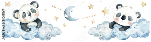 Blue and white watercolor animals for baby sleeping nursery Panda Elephant Koala