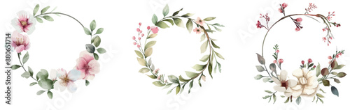 A watercolor flower wreath in a pink blossom frame for a spring bouquet