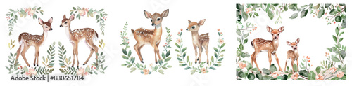 The watercolor forest template for the invitation frame features a baby deer