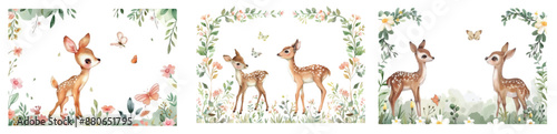 Girl's baby shower birthday invitation with a deer watercolor template