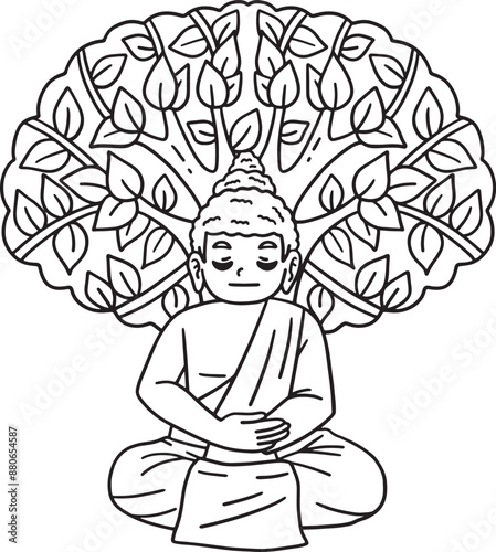 Buddhism Buddha Under Bodhi Tree Isolated Coloring