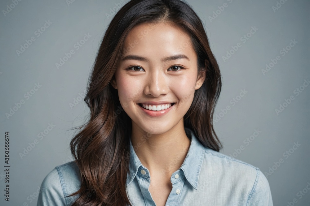 Point of view shot of smiling beautiful young asian female model, studion shot Point of view shot of smiling beautiful young asian female model, studion shot
