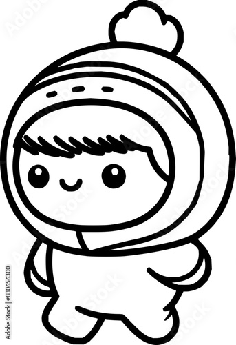 Cute  Eskimo people, snow man cartoon drawing 