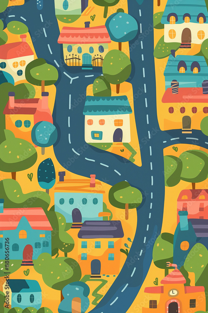 Naklejka premium Simple just streets map, minimalist kids style, 2D style. Generative AI tools
