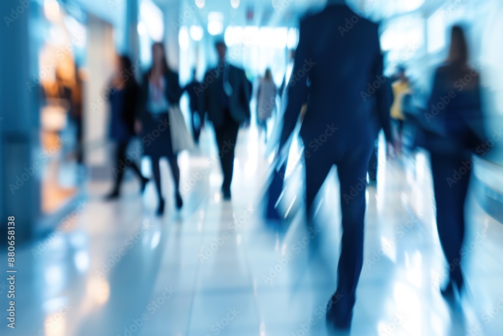 Blurred business people walking in the office corridor. blurred business people at a trade fair Blurred business people walking in the office corridor. blurred business people at a trade fair