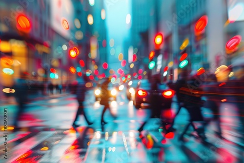 Wallpaper Mural Blurry city street scene, crowd of people walking, vibrant evening lights, busy urban environment, motion blur Torontodigital.ca