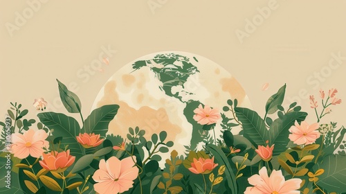 Genesis : The Creation , Biblical Illustration of Genesis Creation of Earth's First Vegetation, Beige Background, Copyspace photo