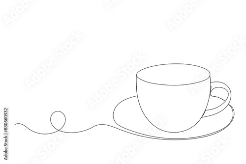 Line Art Cup Illustration. Curve Continuous Line Doodle Art. Editable Black Outline Cup Silhouette Line Ink. Hand Drawn Black Outline Silhouette Cup Contour Continuous Line Icon Decorative Element.