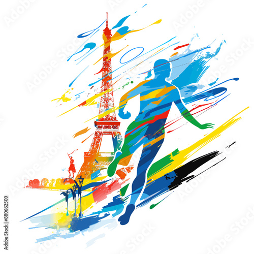 Minimalist vector quality design, graphic that is a summer Olympic games PARIS, on a white background Generative Ai