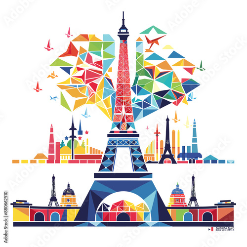 Minimalist vector quality design, graphic that is a summer Olympic games PARIS, on a white background Generative Ai