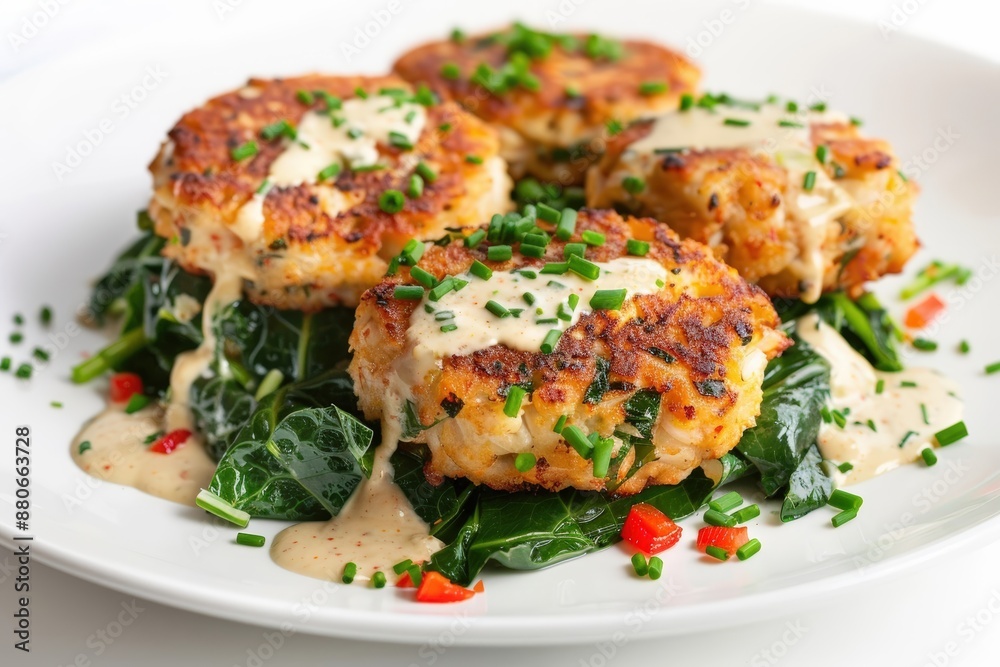 Sumptuous Down-South Crab Cakes with Collard Greens and Roasted Garlic Drizzle Sumptuous Down-South Crab Cakes with Collard Greens and Roasted Garlic Drizzle