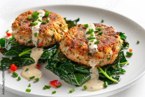 Flavorful Crab Cakes and Collard Greens with Roasted Garlic Beurre Blanc