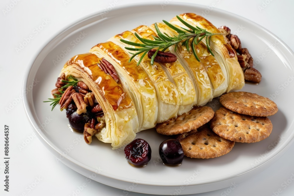 Elegant Brie en Croute Appetizer with Dried Cherries and Pecans Elegant Brie en Croute Appetizer with Dried Cherries and Pecans