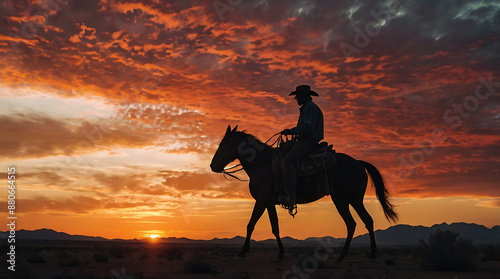 cowboy sunset silhouette western, desert Wild West background