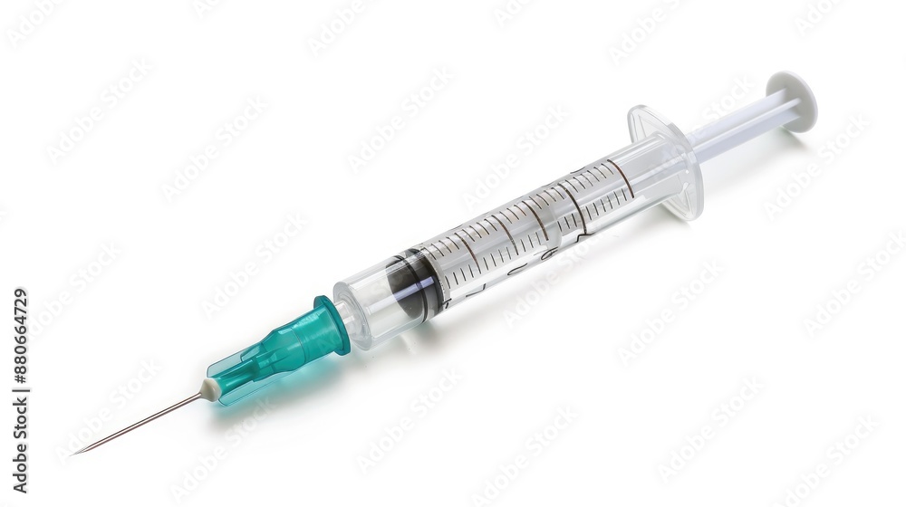 Syringe needle on white background without anyone in the image Syringe needle on white background without anyone in the image