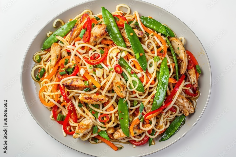 Drunken Chicken Noodles with Julienned Snow Peas and Romano Red Peppers Drunken Chicken Noodles with Julienned Snow Peas and Romano Red Peppers