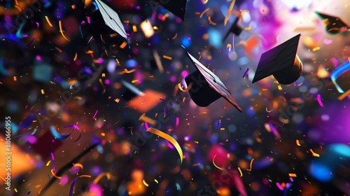A group of students celebrate their graduation by throwing their caps in the air.