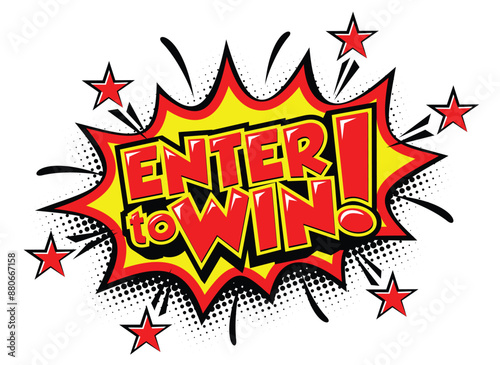 Enter to win. Flat red explosion sign, enter to win sign, enter to win push button. Vector icon on transparent background