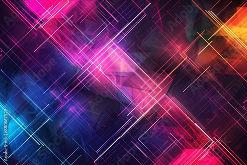 Dynamic abstract neon geometric background with vibrant colors, lines, and shapes creating a futuristic feel. Generated AI