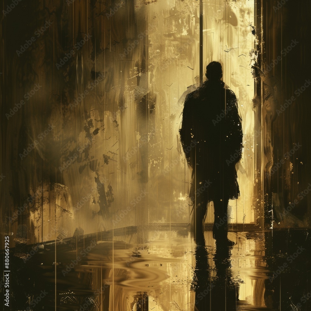 Enigmatic Steampunk Figure Watching Rain through Window – Moody Sepia Tone Digital Painting Enigmatic Steampunk Figure Watching Rain through Window – Moody Sepia Tone Digital Painting