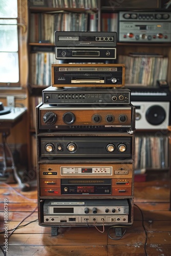 Vintage Stereo System With Turntable and Cassette Deck in a Home Studio